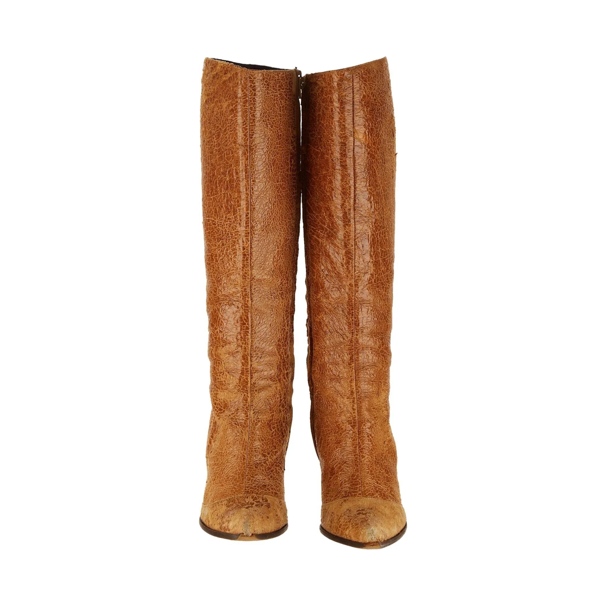 Roberto Cavalli Brown Leather Distressed Boots