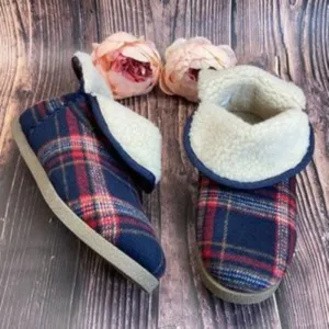 Rockport Plaid Fabric W/Faux-Fur Lining Slippers 6M