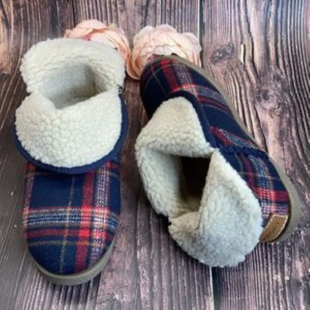 Rockport Plaid Fabric W/Faux-Fur Lining Slippers 6M