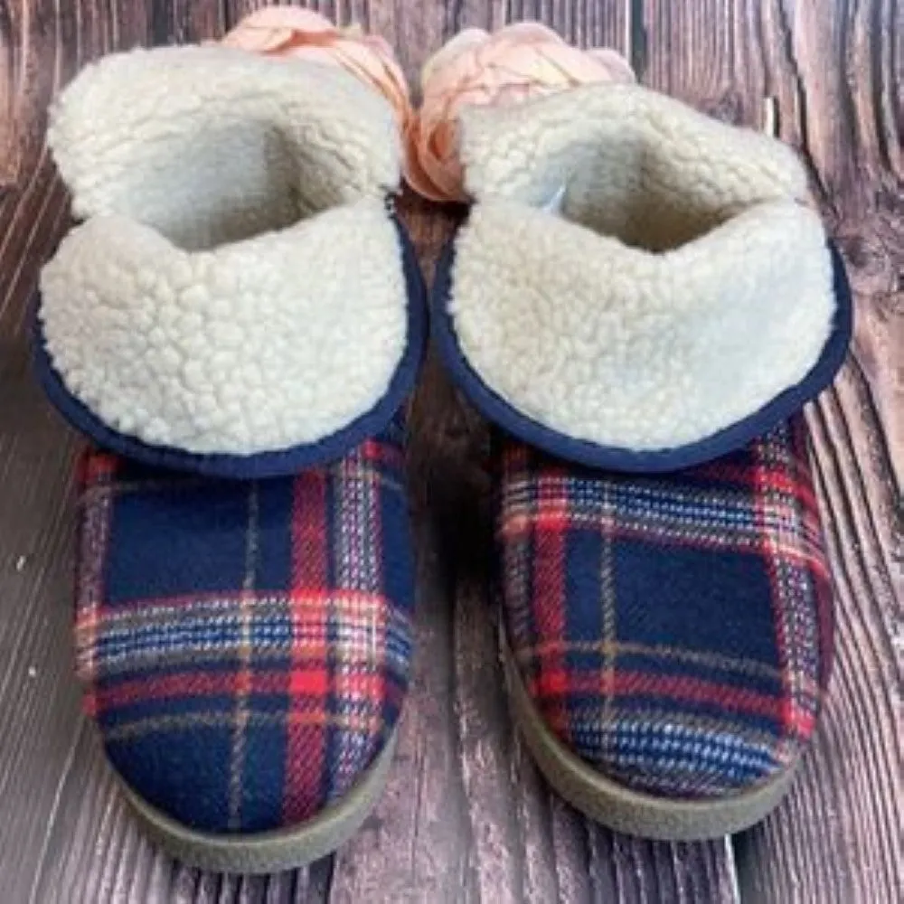 Rockport Plaid Fabric W/Faux-Fur Lining Slippers 6M