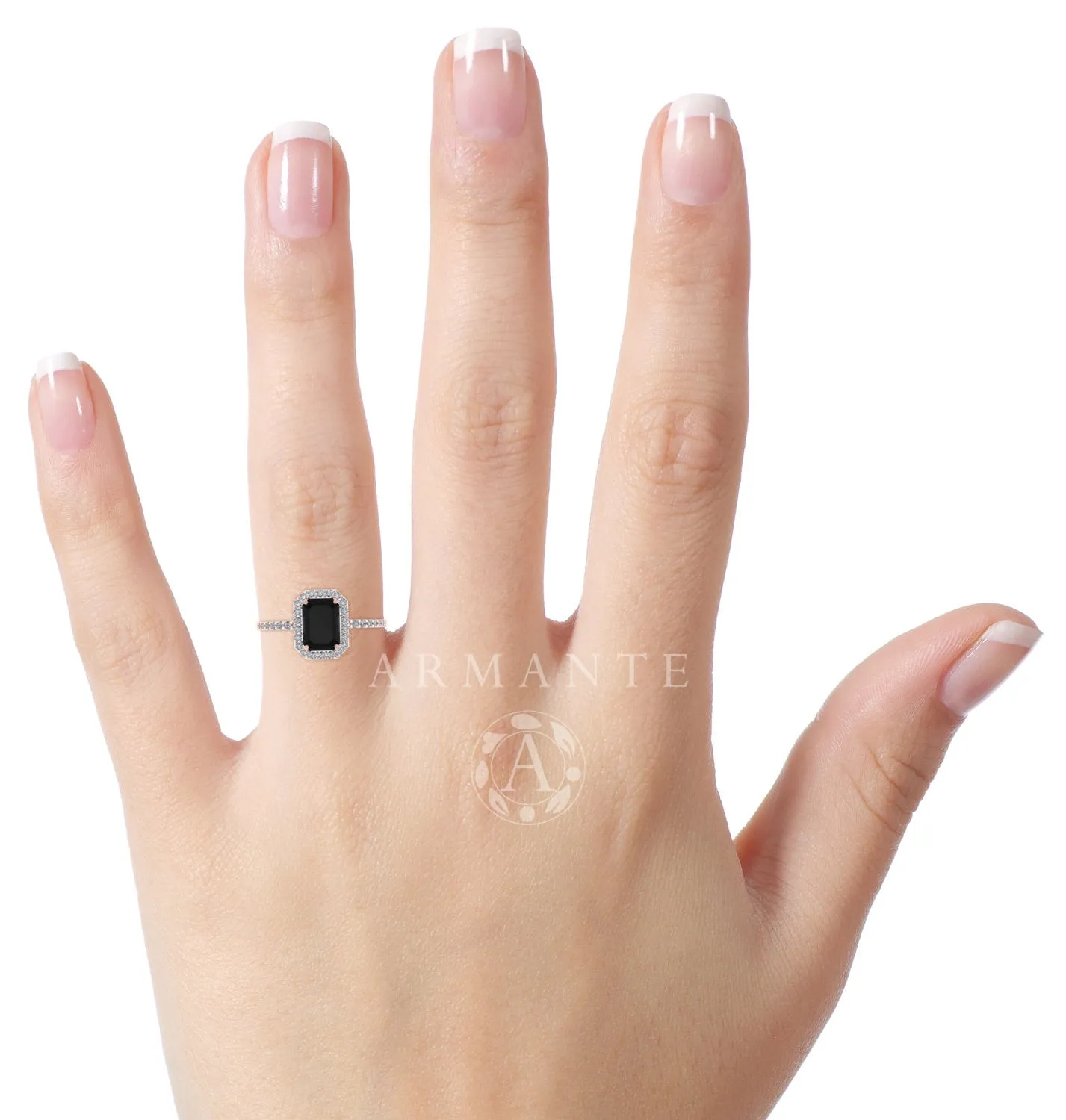 Rose Gold, Black Diamond Emerald Cut Engagement Ring