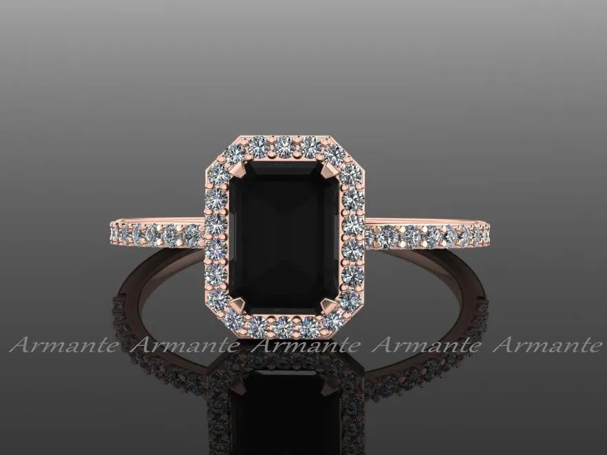 Rose Gold, Black Diamond Emerald Cut Engagement Ring