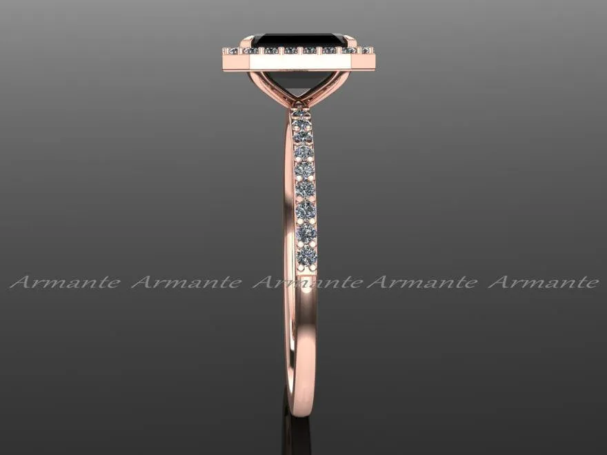 Rose Gold, Black Diamond Emerald Cut Engagement Ring
