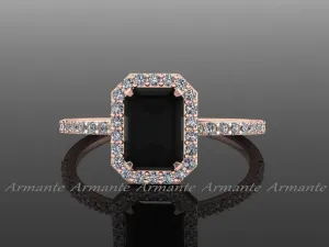 Rose Gold, Black Diamond Emerald Cut Engagement Ring