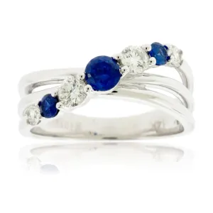 Round Blue Sapphire with Diamond Accent Ring