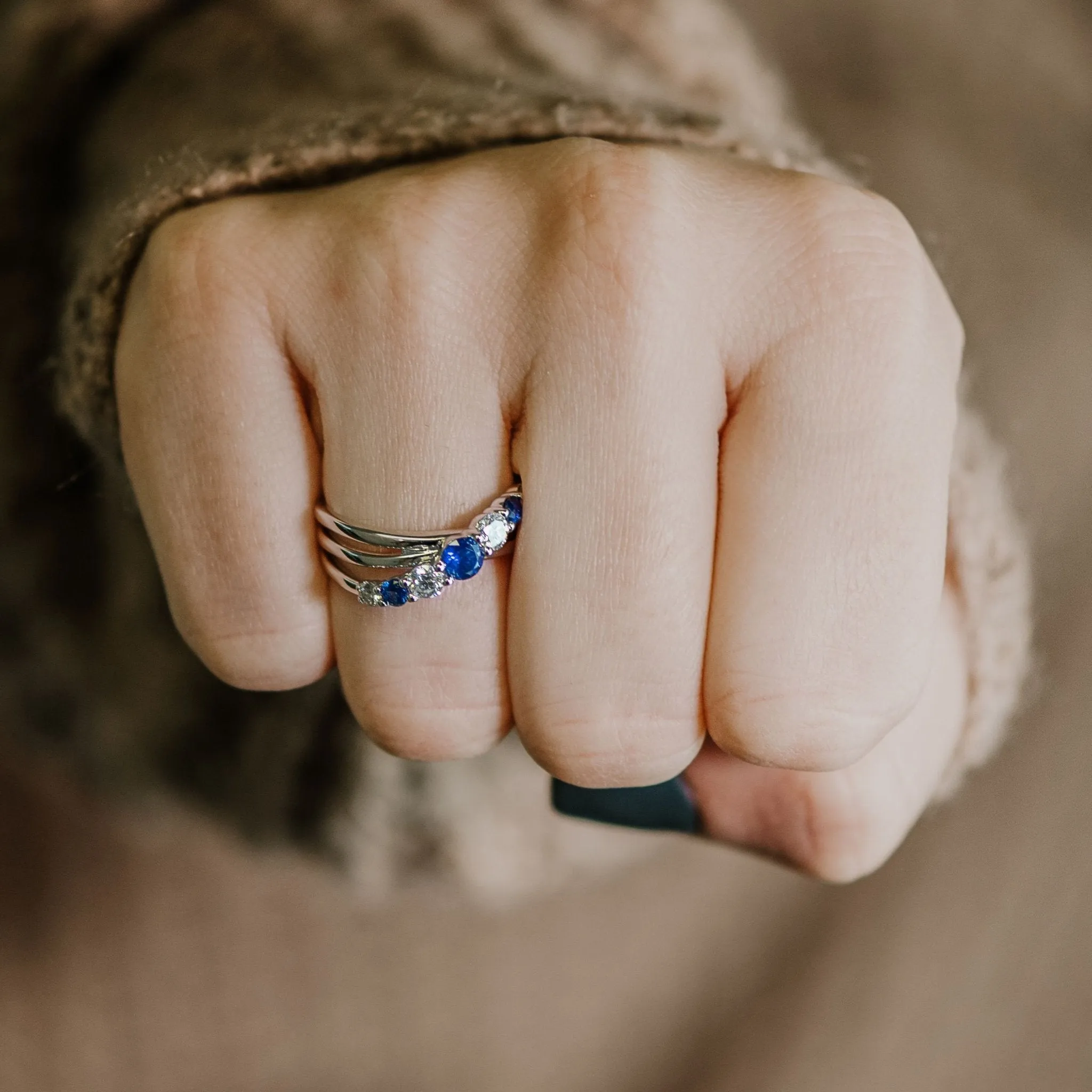 Round Blue Sapphire with Diamond Accent Ring