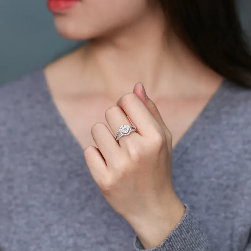 Round Cut Sapphire Ring Silver For Women Wedding Jewelry