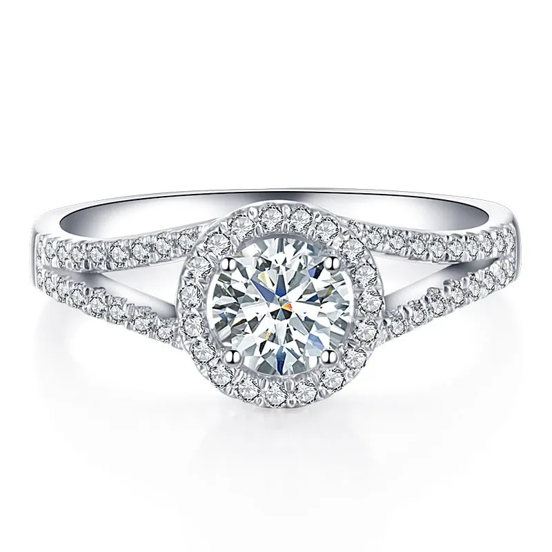 Round Cut Sapphire Ring Silver For Women Wedding Jewelry
