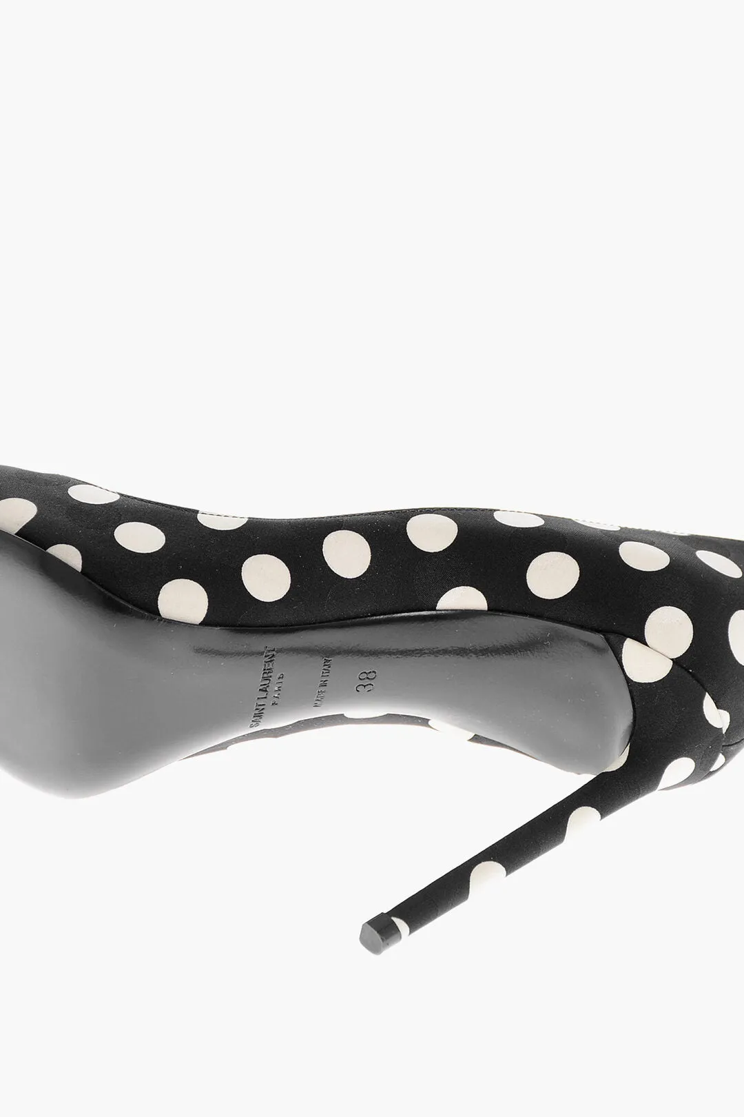 Saint Laurent Polka Dot Patterned Satin Pumps with Stiletto Heel 10cm
