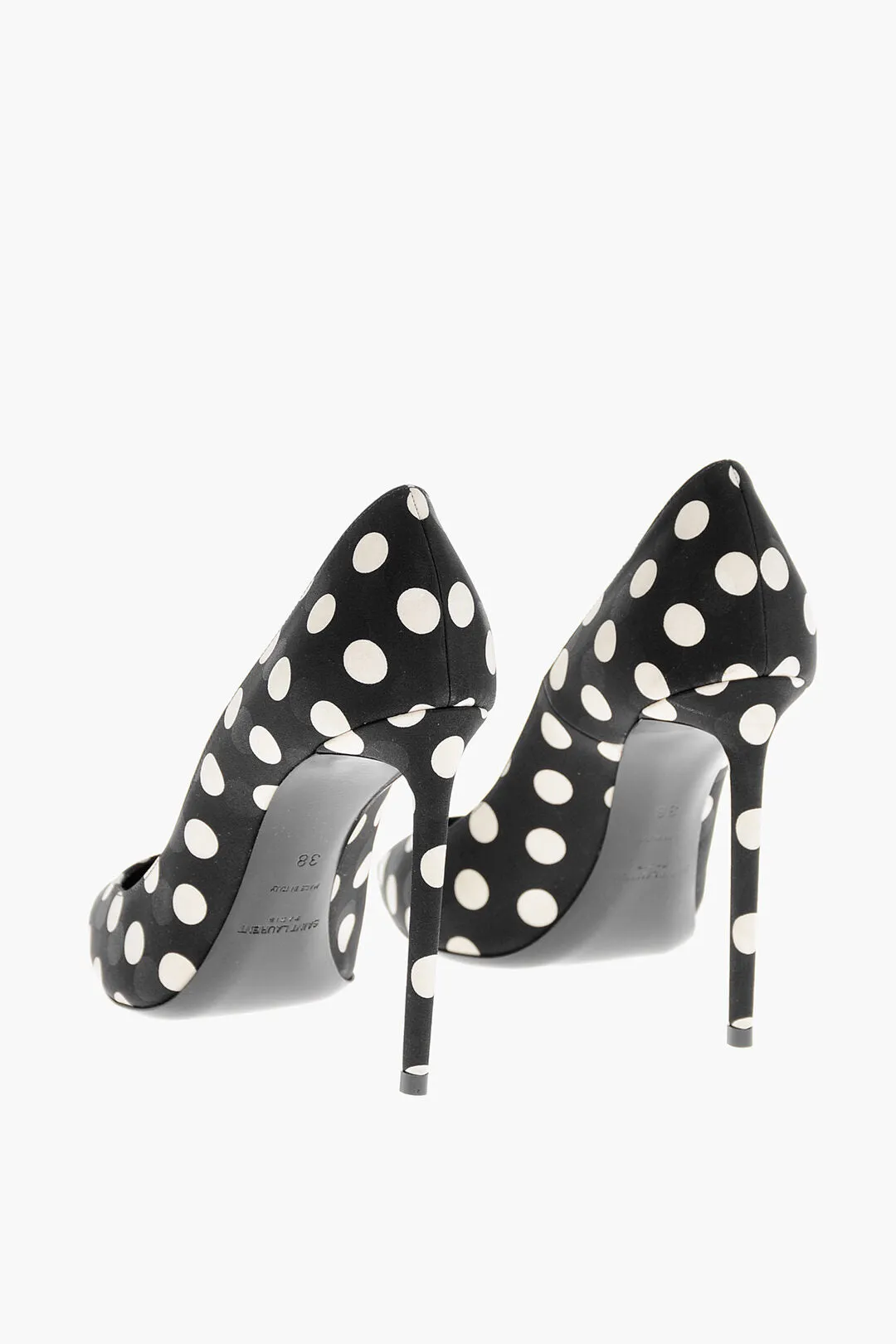 Saint Laurent Polka Dot Patterned Satin Pumps with Stiletto Heel 10cm