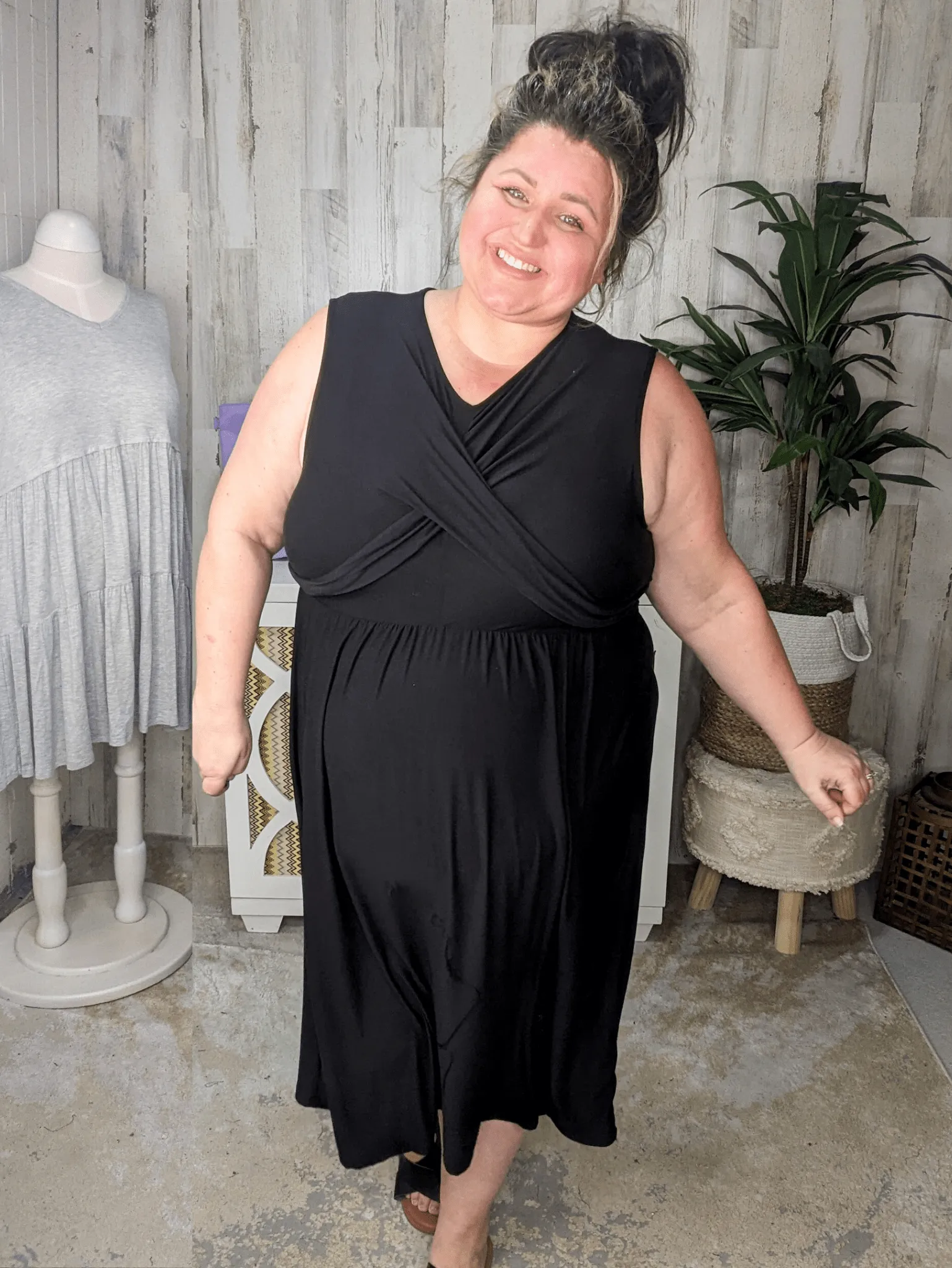 SALE- Cora Classic Cross-Over Bodice Midi Dress