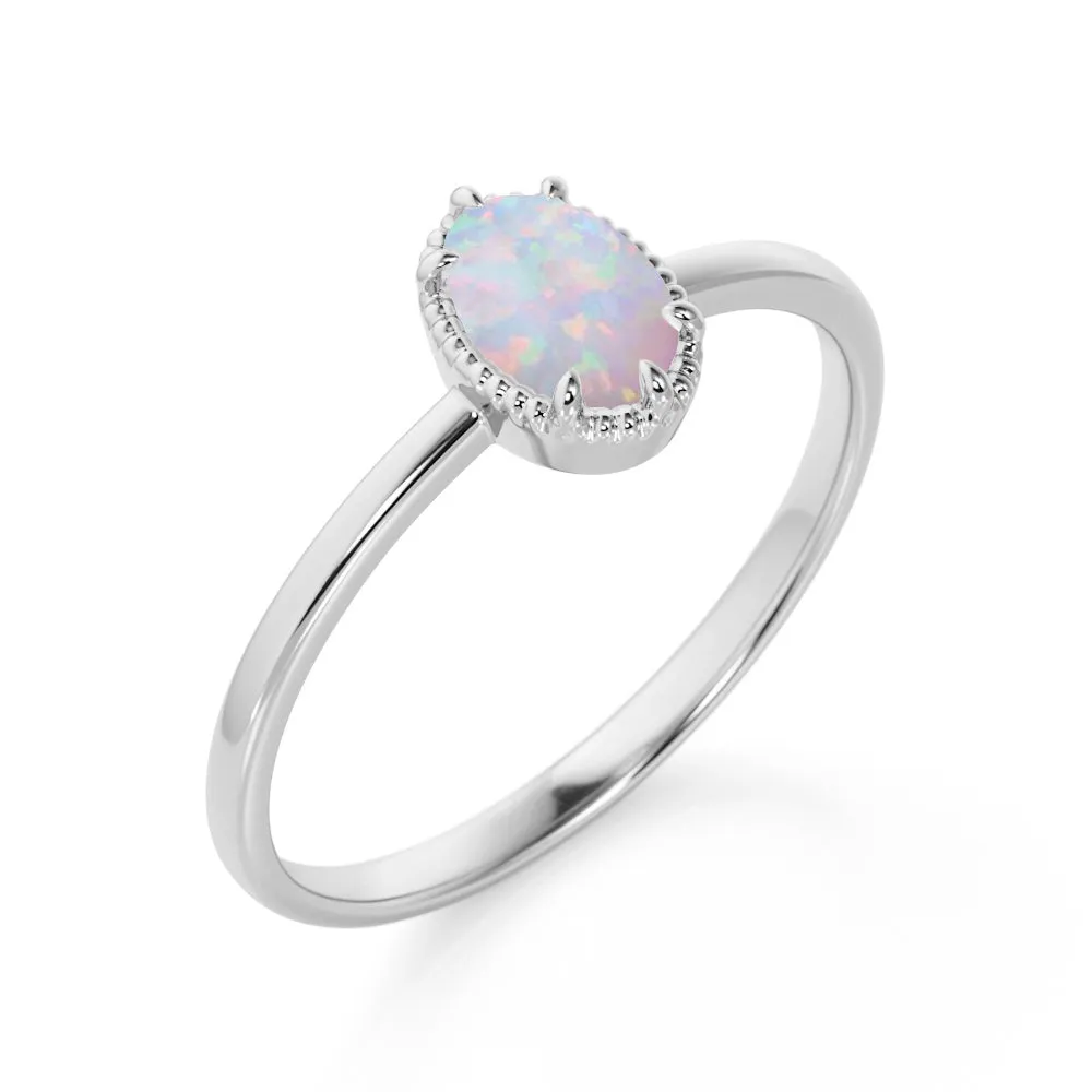 Sale Popular 1 Carat Fire Opal with Diamond Solitaire Wedding Engagement Ring for Women
