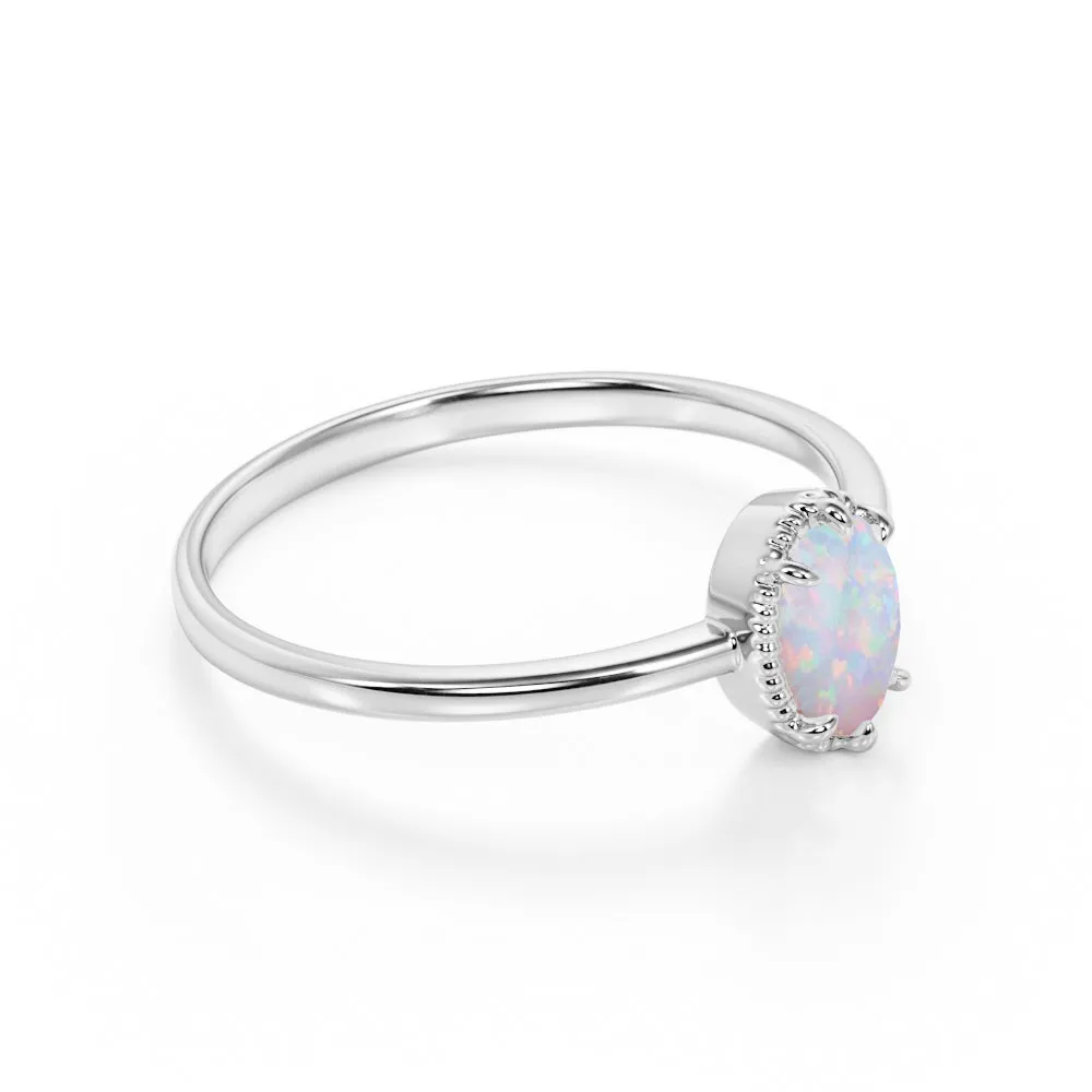 Sale Popular 1 Carat Fire Opal with Diamond Solitaire Wedding Engagement Ring for Women