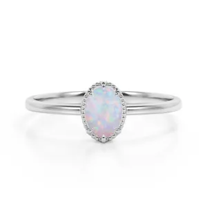 Sale Popular 1 Carat Fire Opal with Diamond Solitaire Wedding Engagement Ring for Women