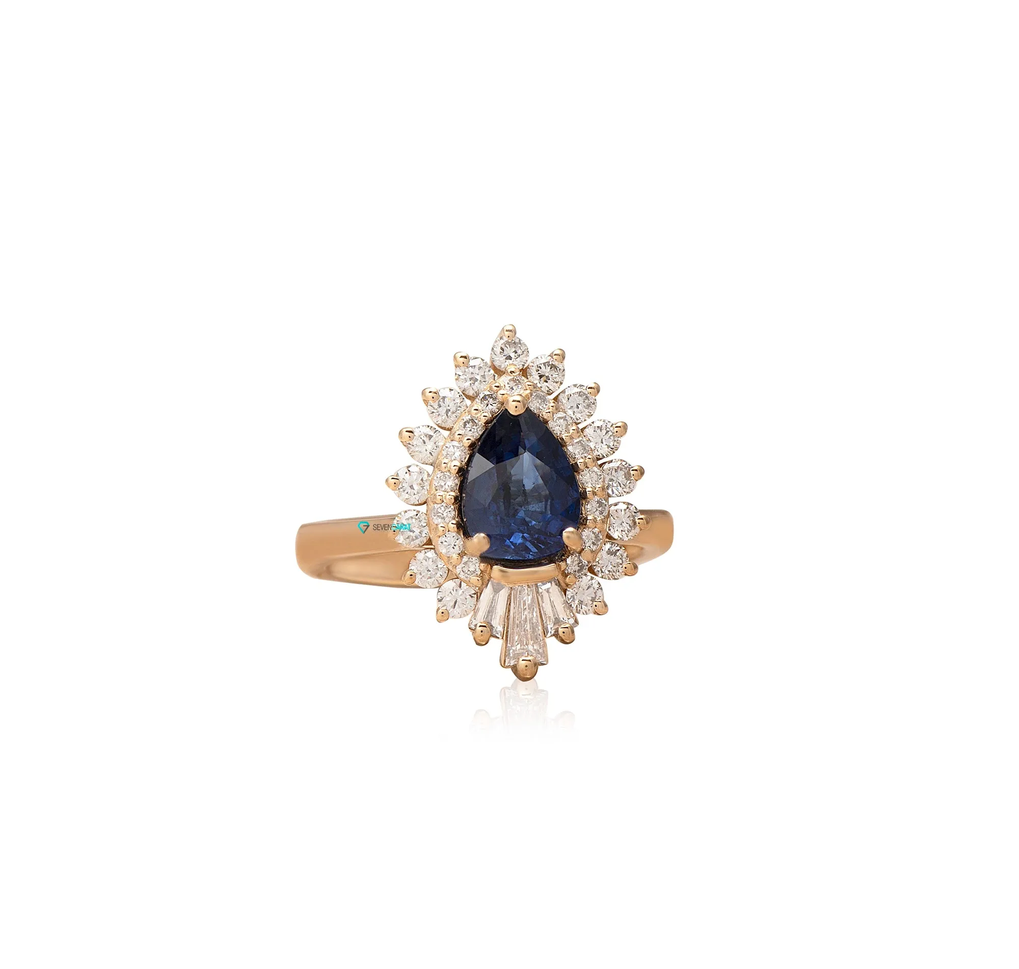 Sapphire vintage  engagement ring 14K yellow gold with baguette diamonds