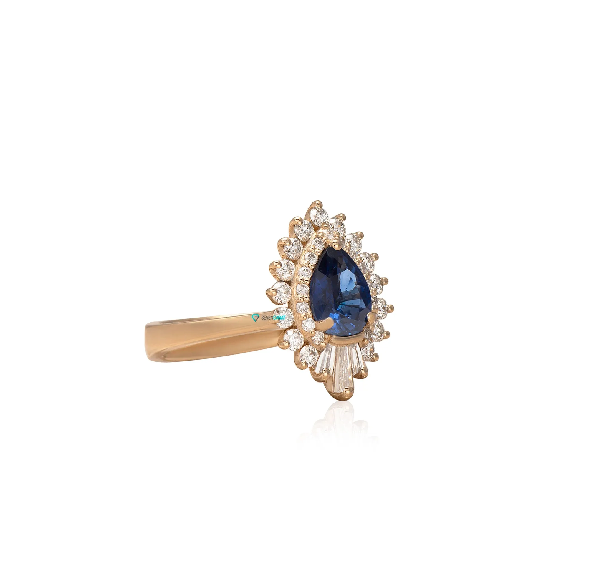 Sapphire vintage  engagement ring 14K yellow gold with baguette diamonds