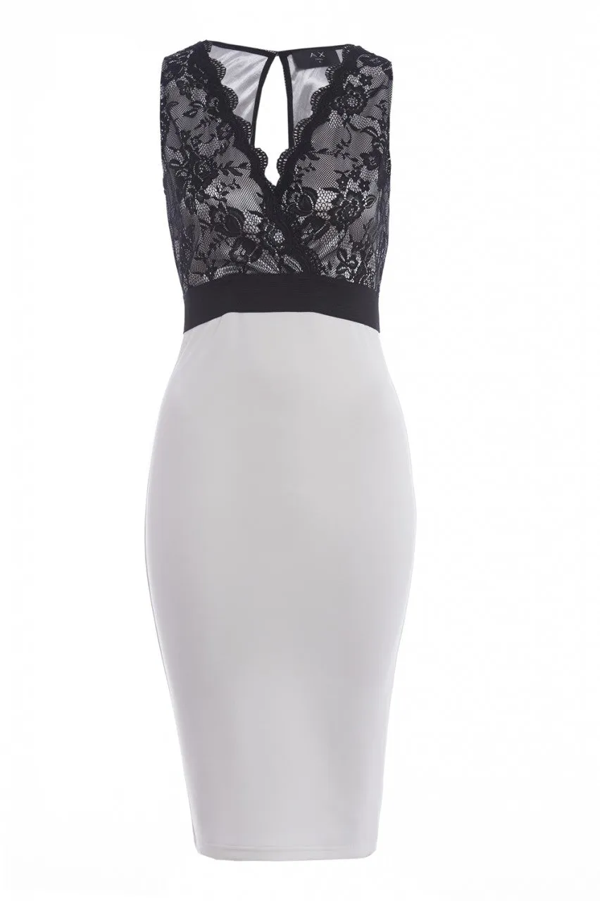 Scuba Contrast Lace Wrap Front Dress