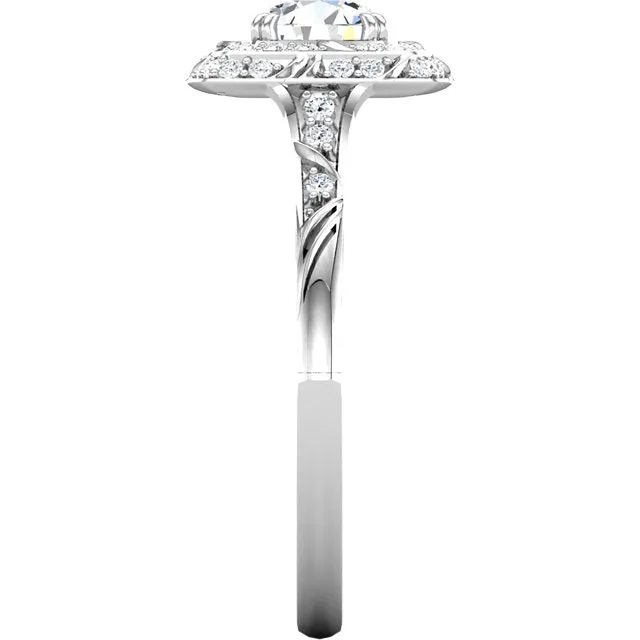 Sculptural Double Halo Engagement Ring for 1 carat Round Diamond