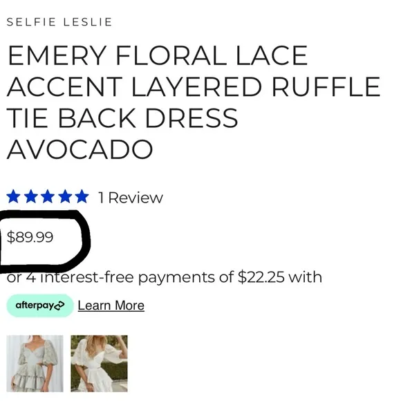 SELFIE LESLIE EMERY FLORAL LACE ACCENT LAYERED RUFFLE TIE BACK DRESS AVOCADO