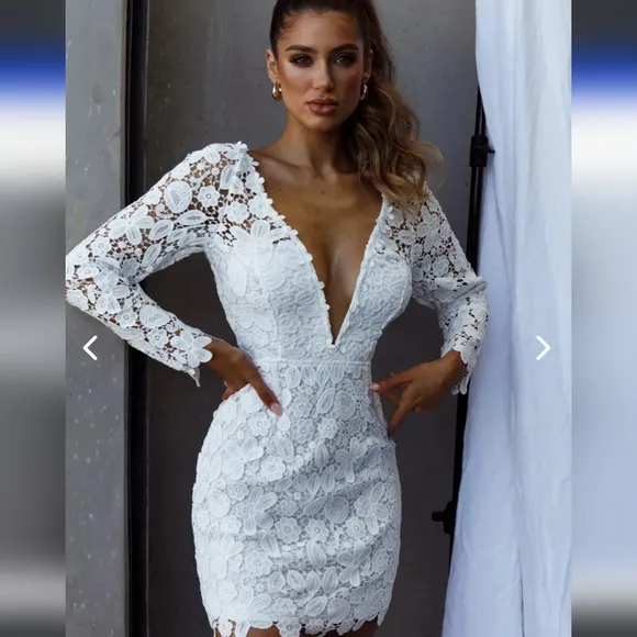 SELFIE LESLIE FIRST DANCE LACE MINI DRESS WHITE