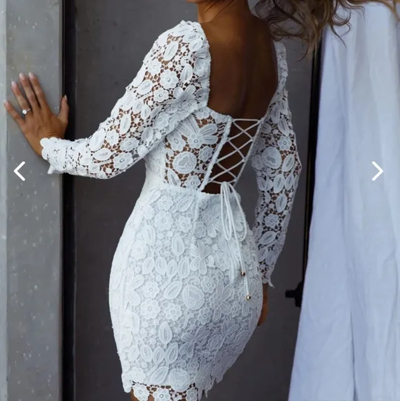 SELFIE LESLIE FIRST DANCE LACE MINI DRESS WHITE