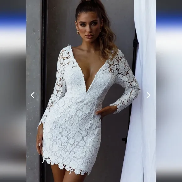 SELFIE LESLIE FIRST DANCE LACE MINI DRESS WHITE
