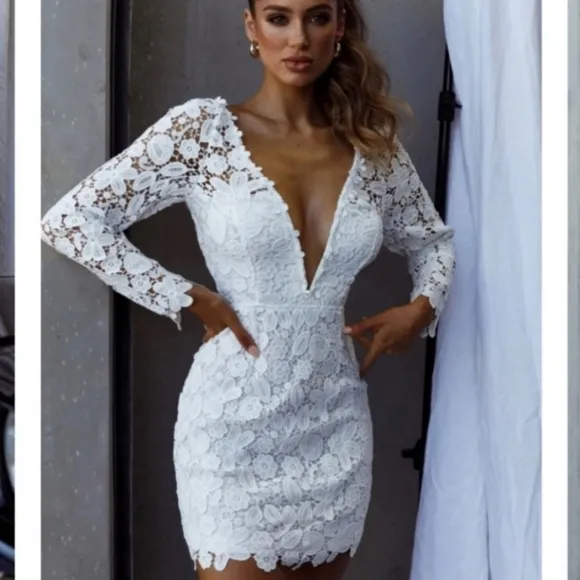 SELFIE LESLIE FIRST DANCE LACE MINI DRESS WHITE