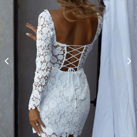 SELFIE LESLIE FIRST DANCE LACE MINI DRESS WHITE