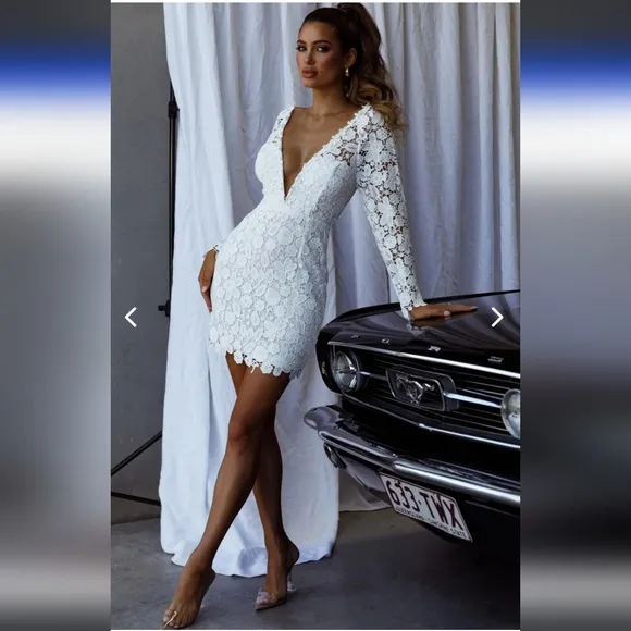 SELFIE LESLIE FIRST DANCE LACE MINI DRESS WHITE