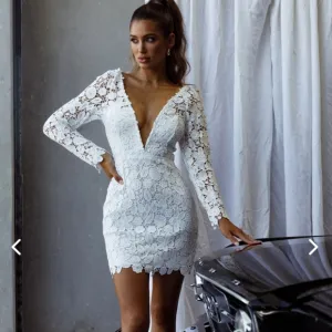 SELFIE LESLIE FIRST DANCE LACE MINI DRESS WHITE