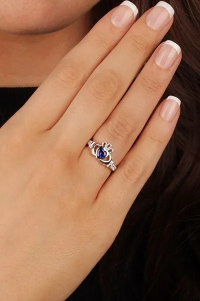 SEPTEMBER Birthstone Silver Claddagh Ring LS-SL90-9 Inscribed with "Love Loyalty Friendship"