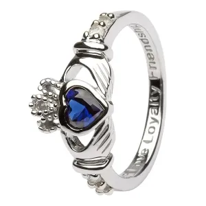 SEPTEMBER Birthstone Silver Claddagh Ring LS-SL90-9 Inscribed with "Love Loyalty Friendship"