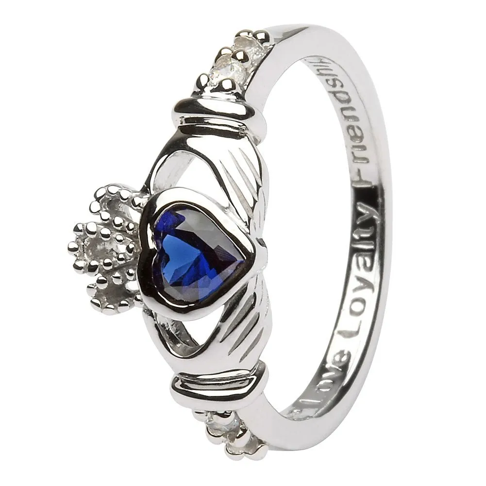 SEPTEMBER Birthstone Silver Claddagh Ring LS-SL90-9 Inscribed with "Love Loyalty Friendship"