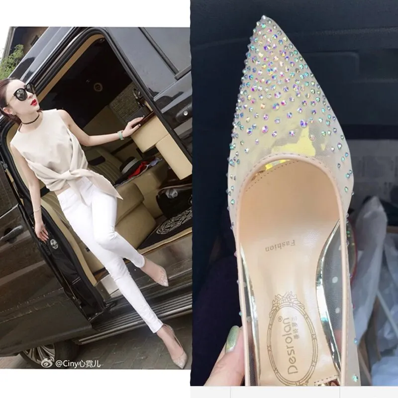 Sequin Pointed High Heels Women's Stiletto Lace