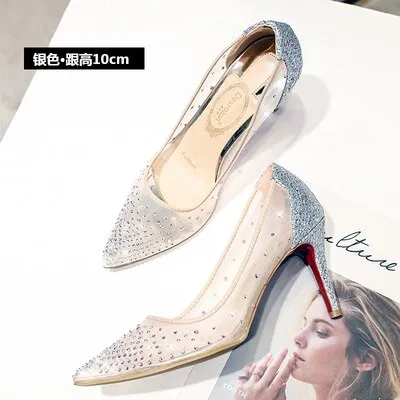 Sequin Pointed High Heels Women's Stiletto Lace