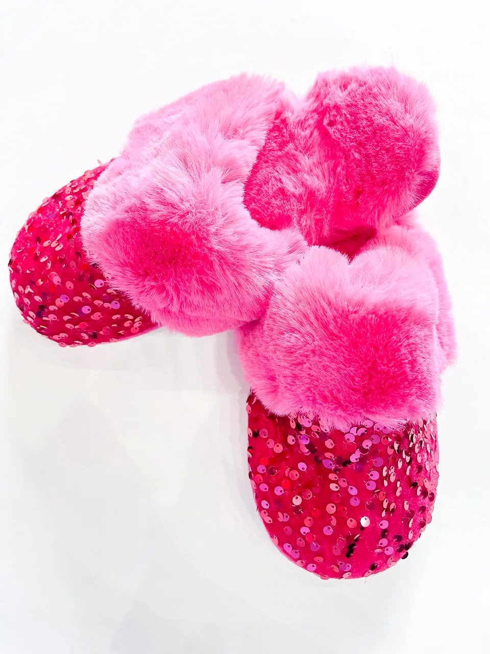 Sequin Slippers with Fur