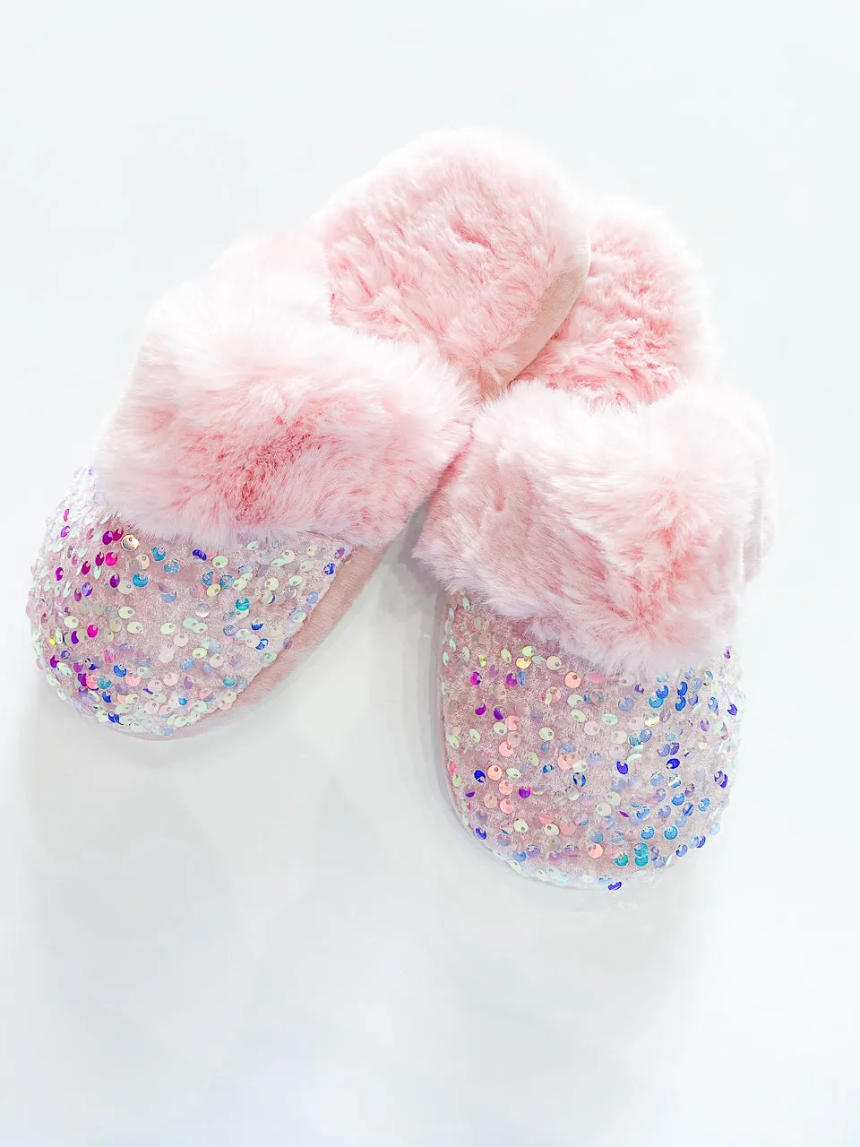 Sequin Slippers with Fur