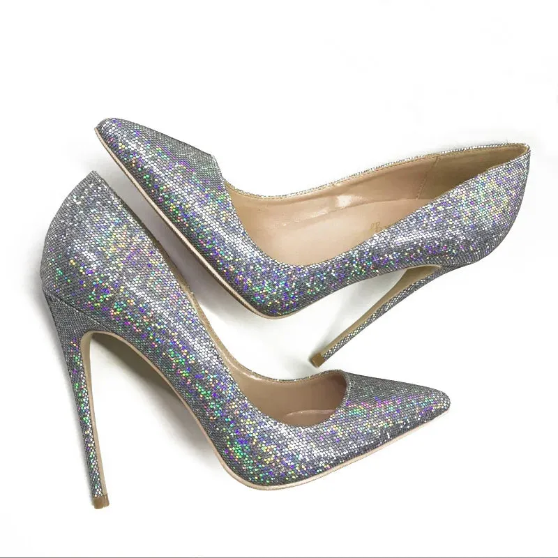 sexy 12cm silver Sequin heels women's transparent Sequin high heels