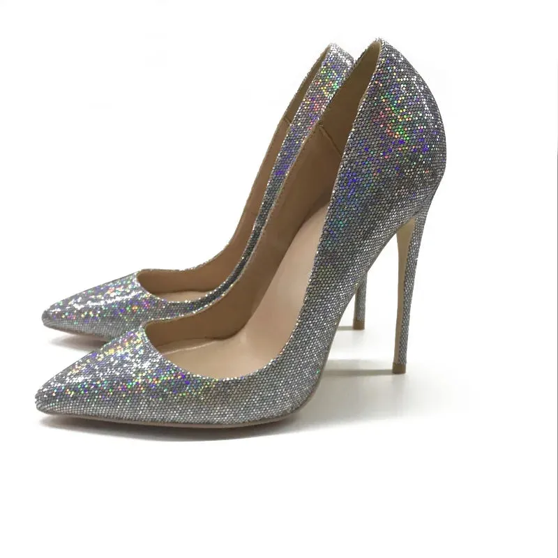 sexy 12cm silver Sequin heels women's transparent Sequin high heels