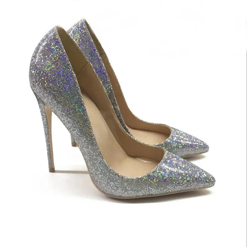 sexy 12cm silver Sequin heels women's transparent Sequin high heels