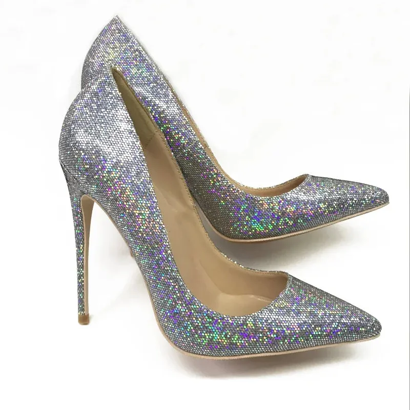 sexy 12cm silver Sequin heels women's transparent Sequin high heels