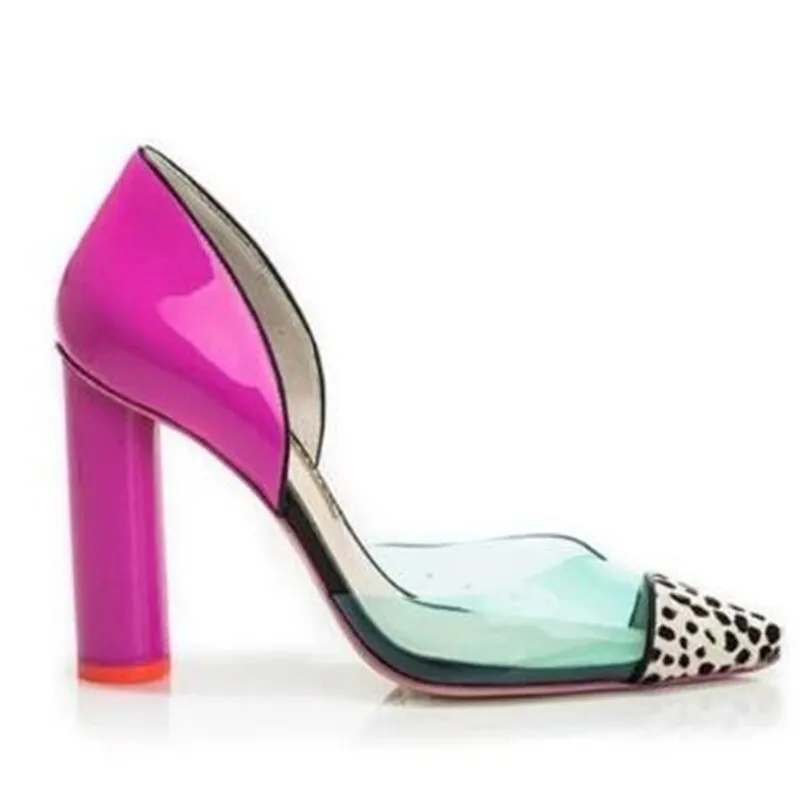 Sexy Dot Pink PVC Block High Heels