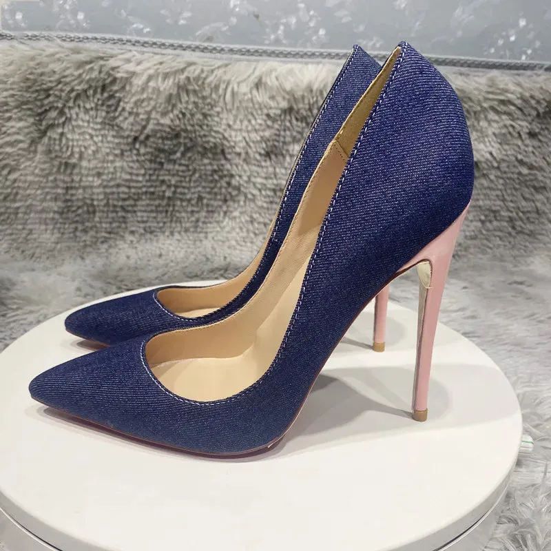 sexy fabric  Denim color matching high heels