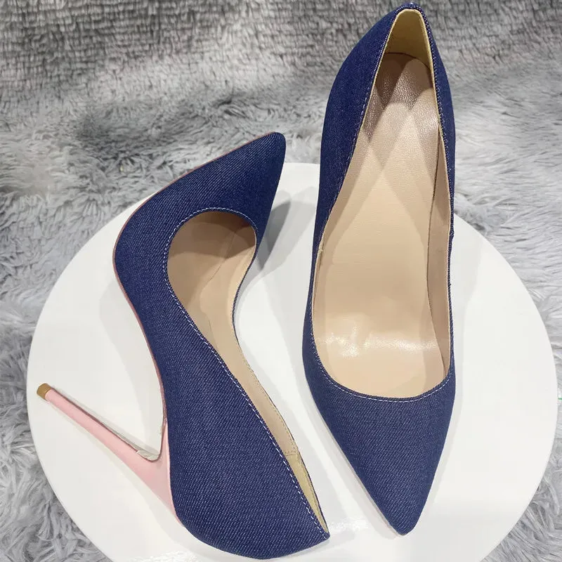 sexy fabric  Denim color matching high heels