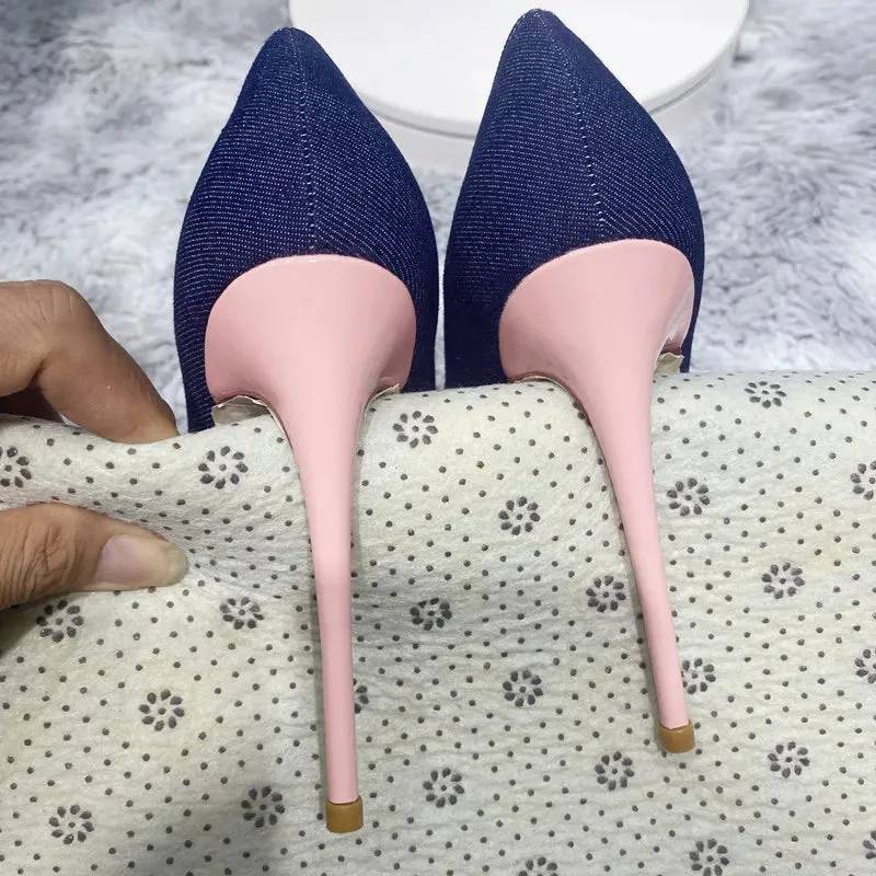 sexy fabric  Denim color matching high heels