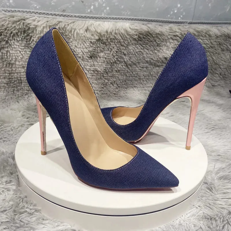 sexy fabric  Denim color matching high heels