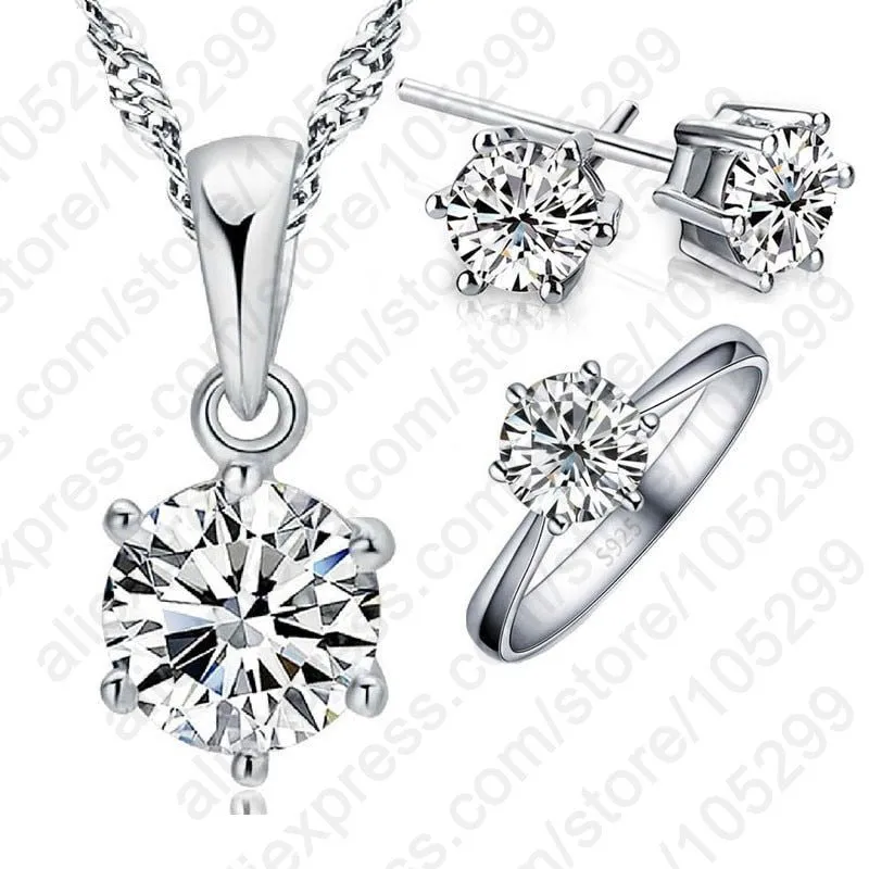 Silver Platinum Jewelry set Necklace Ring Women Wedding Jewelry
