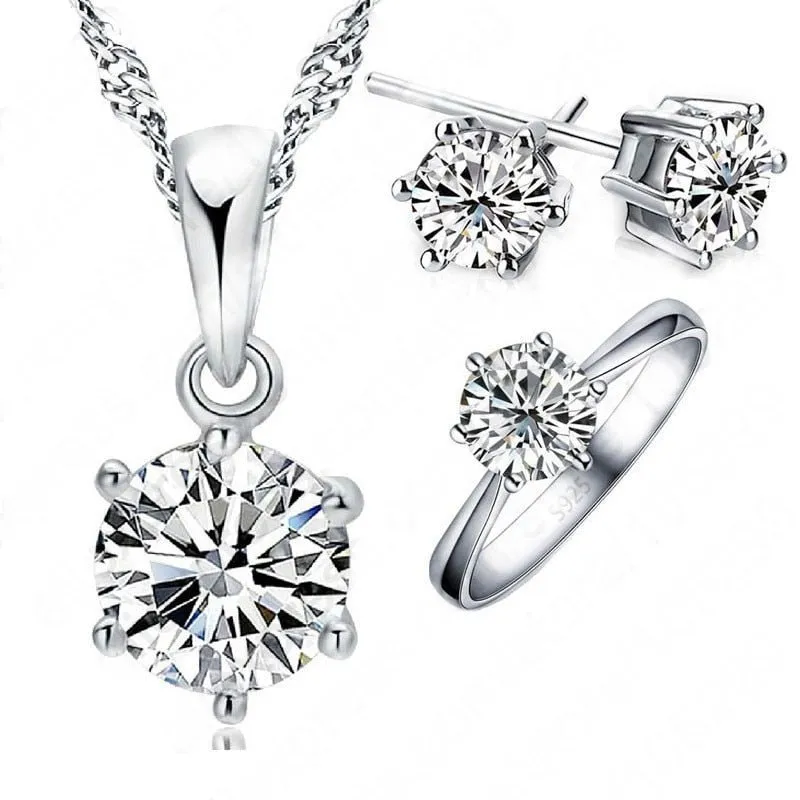 Silver Platinum Jewelry set Necklace Ring Women Wedding Jewelry
