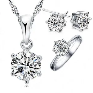 Silver Platinum Jewelry set Necklace Ring Women Wedding Jewelry
