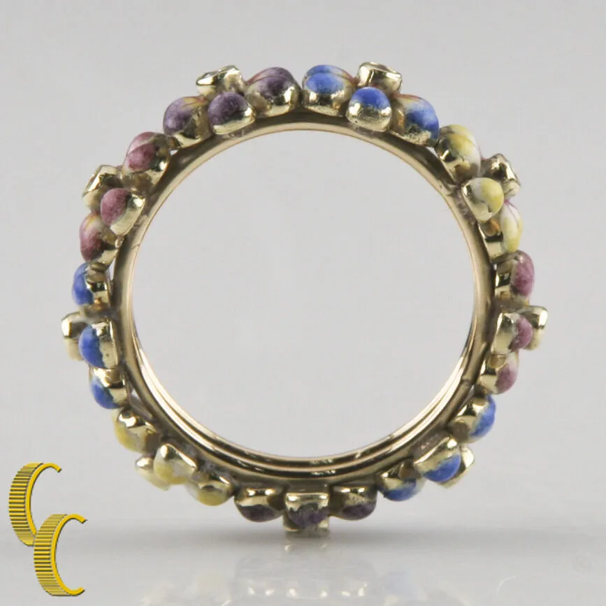 SJS Daisy Diamond 14k Yellow Gold & Hand-Painted Enamel Ring Size 6